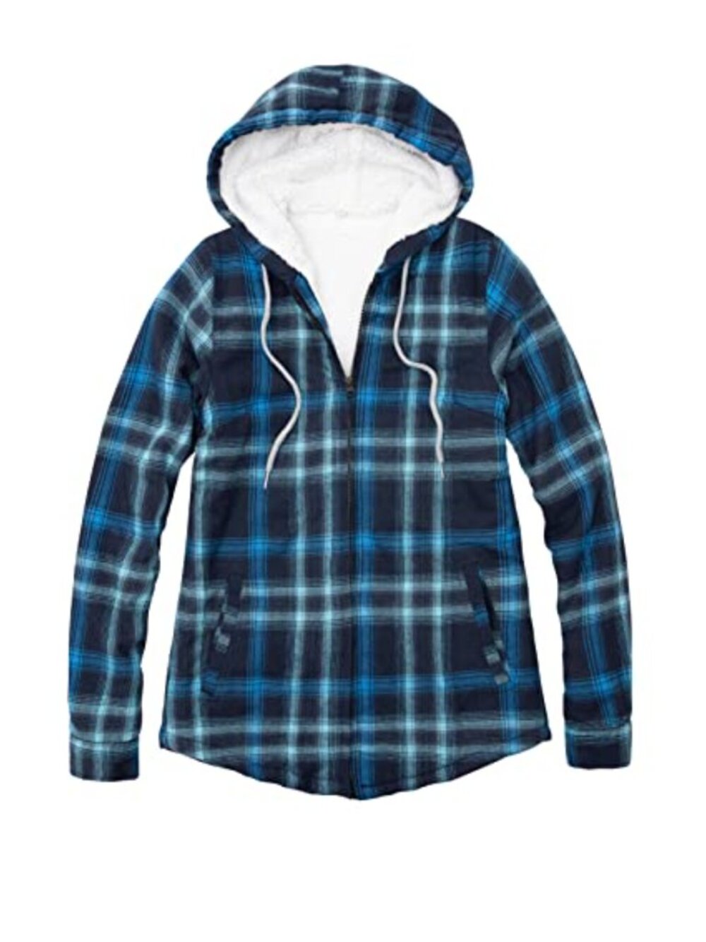 Women's Full Zip Hooded Flannel Jacket Sherpa Fleece Lined Plaid Coat